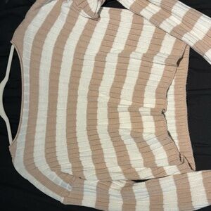 Pink Rose Women's Striped Sweater - Cream and Tan